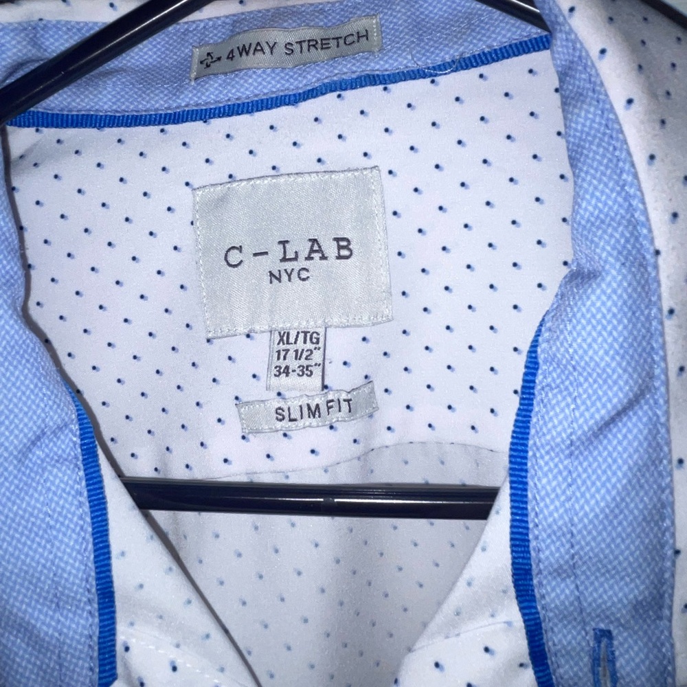 C-LAB NYC Blue and White Polka Dot Shirt